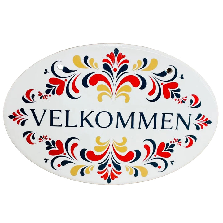 Oval Ceramic Sign - Rosemaling Velkommen