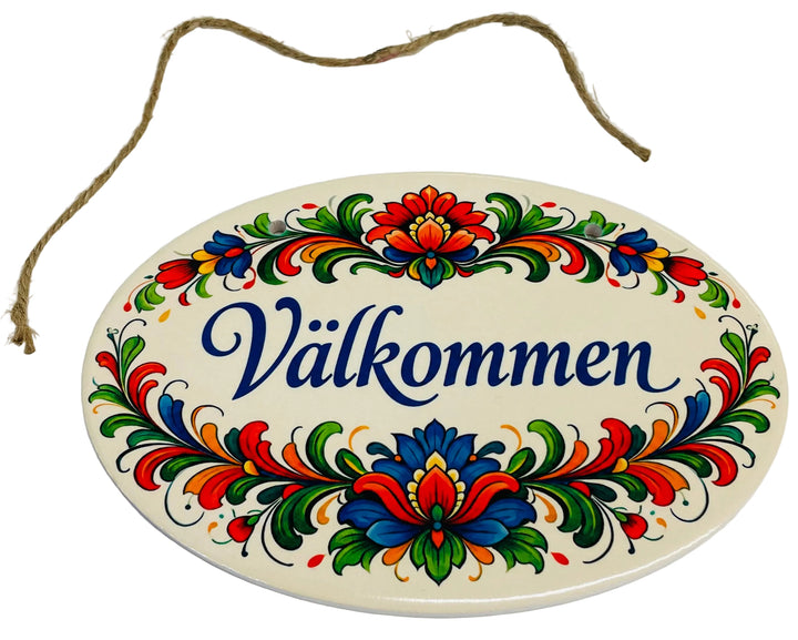 Oval Ceramic Sign - Rosemaling Välkommen