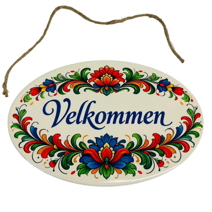 Oval Ceramic Sign - Rosemaling Velkommen