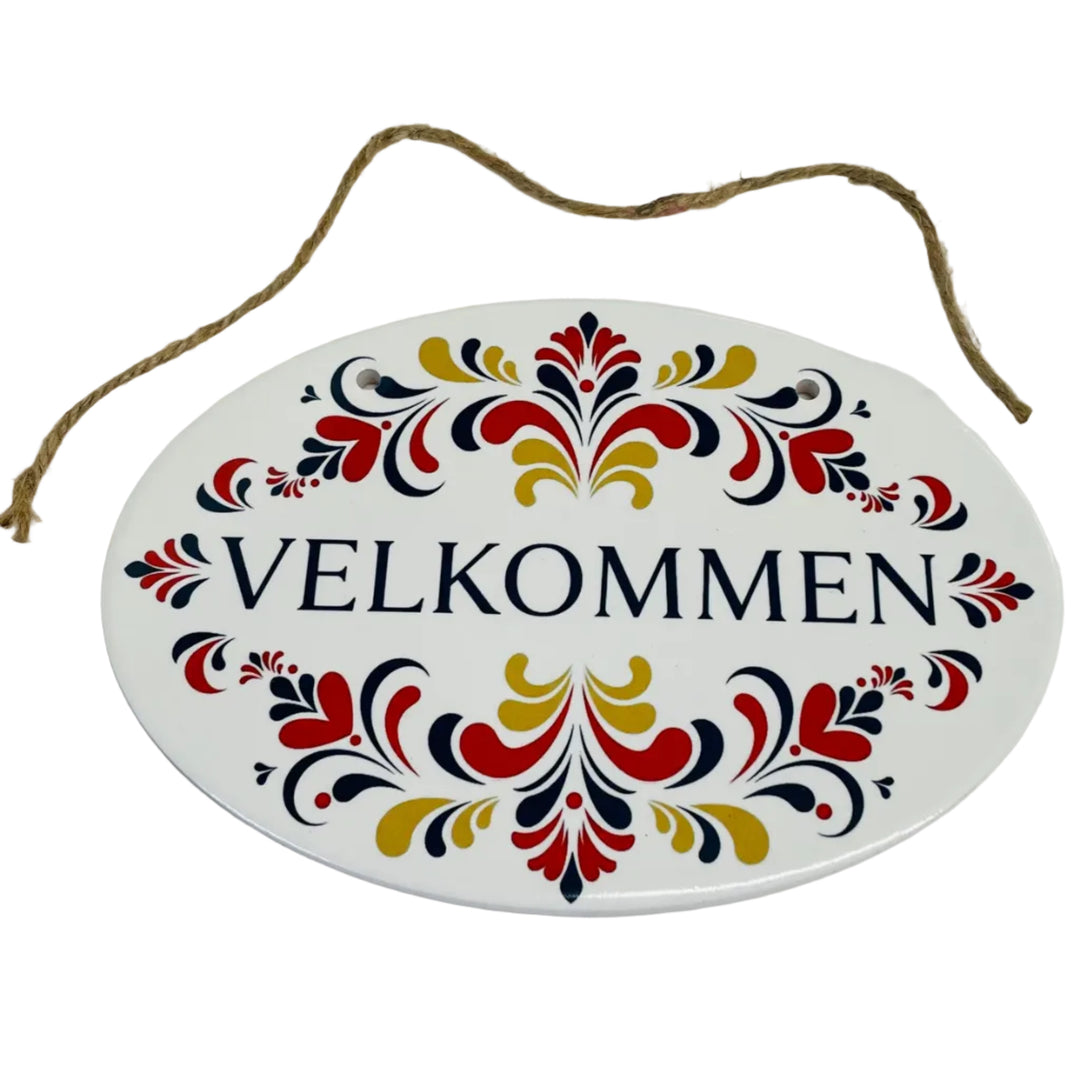 Oval Ceramic Sign - Rosemaling Velkommen