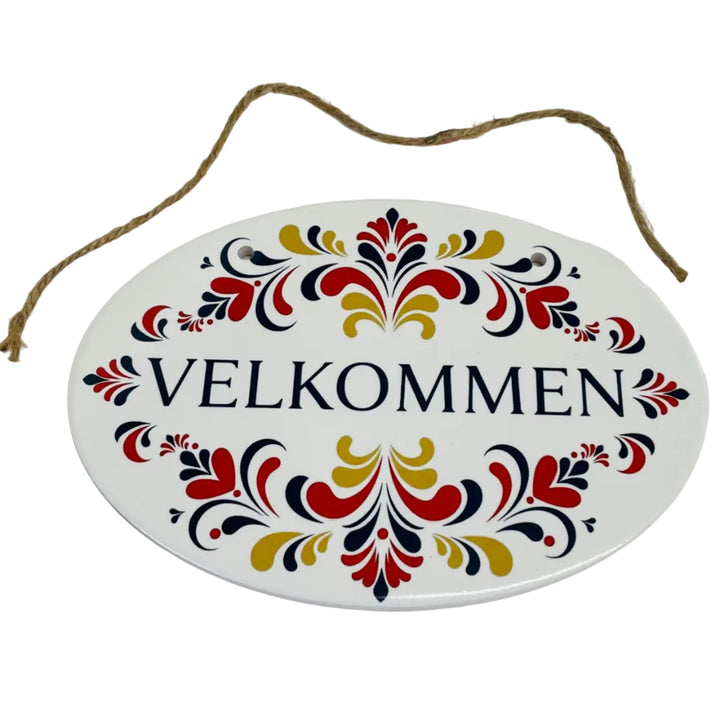Oval Ceramic Sign - Rosemaling Velkommen