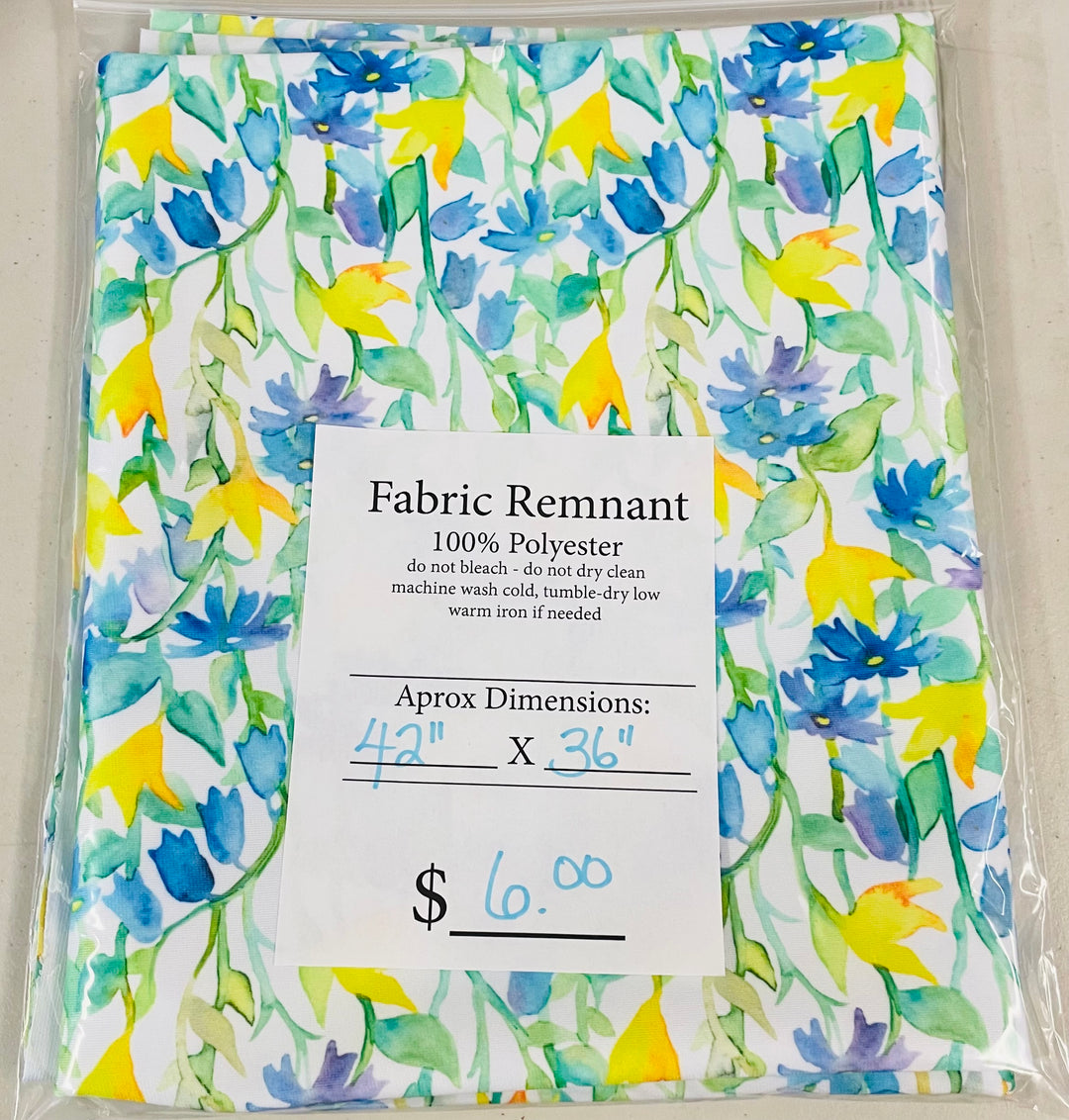 $6.00 SALE Fabric 42" Yellow and Blue Flowers