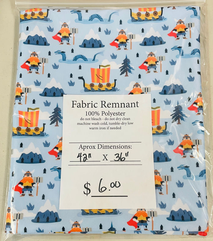 $6.00 SALE Fabric 42" Viking Ships with Viking & Serpents