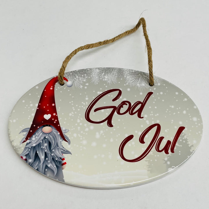 Oval Ceramic Sign - God Jul Gnome