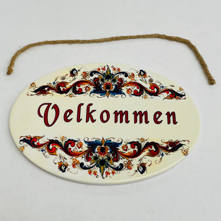 Oval Ceramic Velkommen Sign - Lise Lorentzen Rosemaling