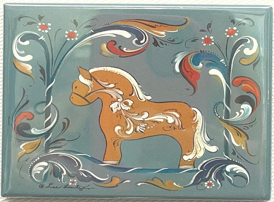 Rectangle Magnet, Lise Lorentzen Rosemaling Fjord horse