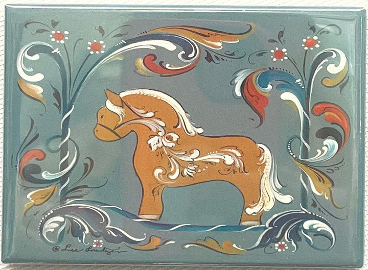 Rectangle Magnet, Lise Lorentzen Rosemaling Fjord horse