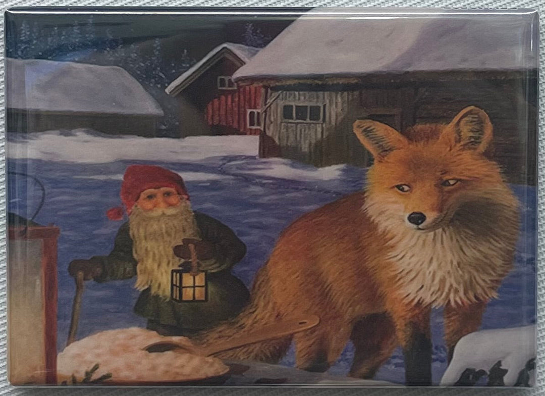 Rectangle Magnet, Jan Bergerlind Tomte with fox