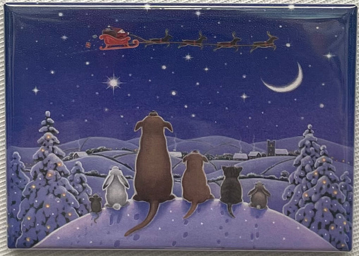 Rectangle Magnet, Eva Melhuish Pets watching Santa's sleigh