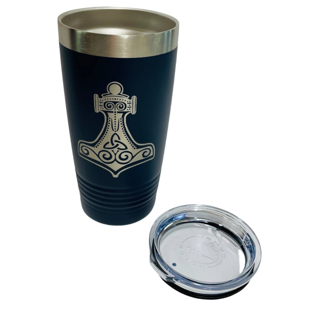 Thor's hammer on Black 20 oz Stainless Steel hot/cold Cup