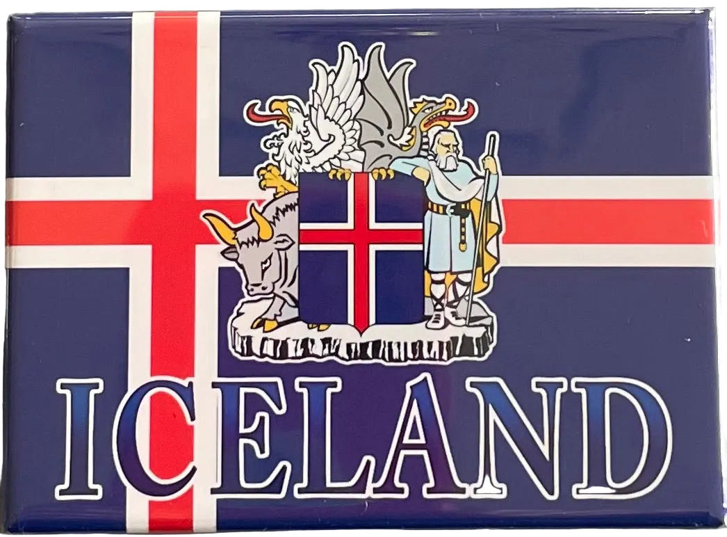 Rectangle Magnet, Iceland Flag with Crest