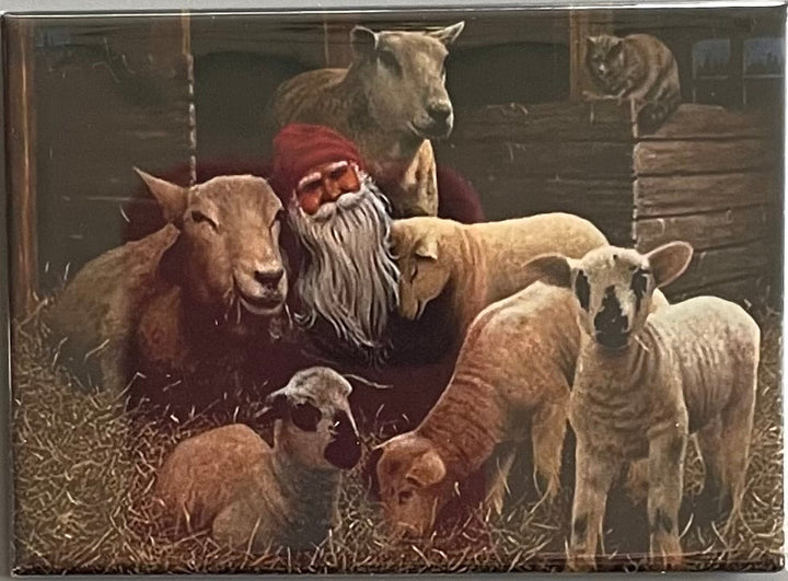 Rectangle Magnet, Jan Bergerlind Tomte with lambs & sheep