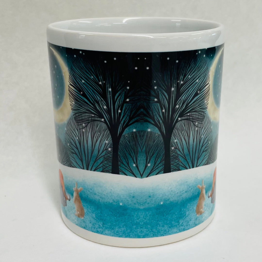 Gnome Girl with rabbits in the Moonlight coffee mug