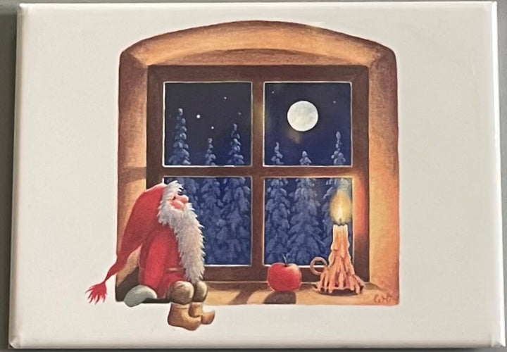 Rectangle Magnet, Eva Melhuish Tomte on Windowsill looking at Moon