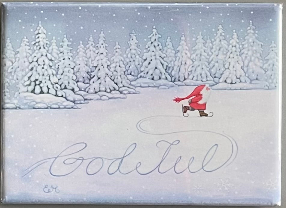 Rectangle Magnet, Eva Melhuish God Jul Skating Tomte