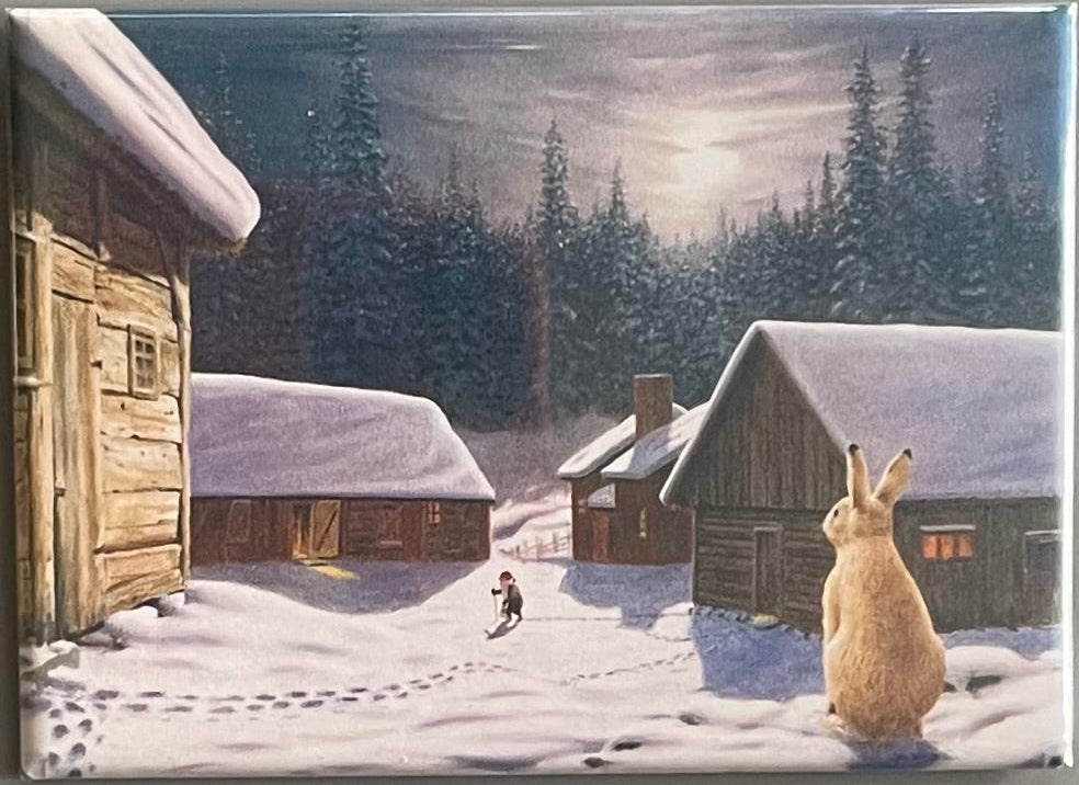 Rectangle Magnet, Jan Bergerlind Rabbit watching tomte