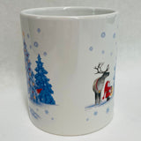 Eva Melhuish Tomte & Reindeer at Snowy trees coffee mug