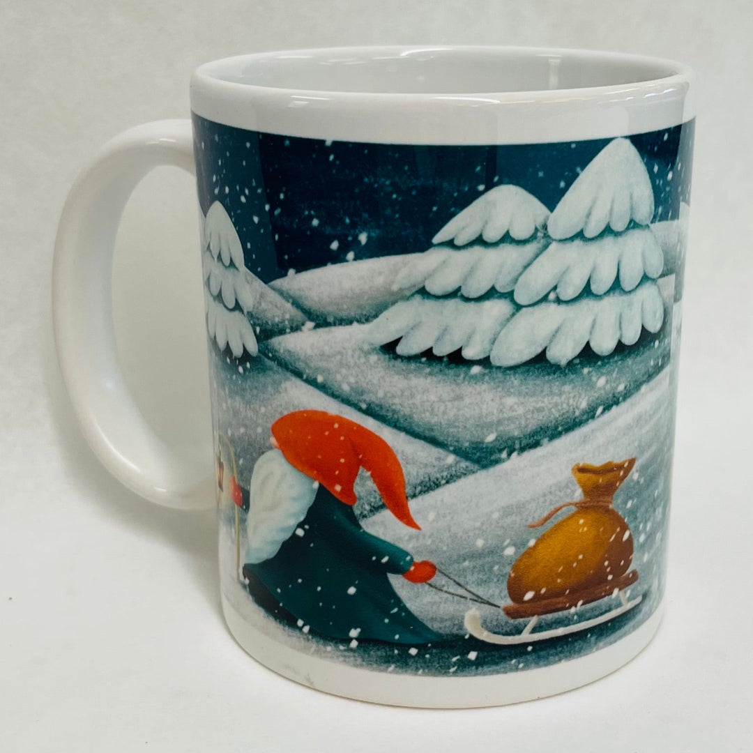 Gnome with sled coffee mug