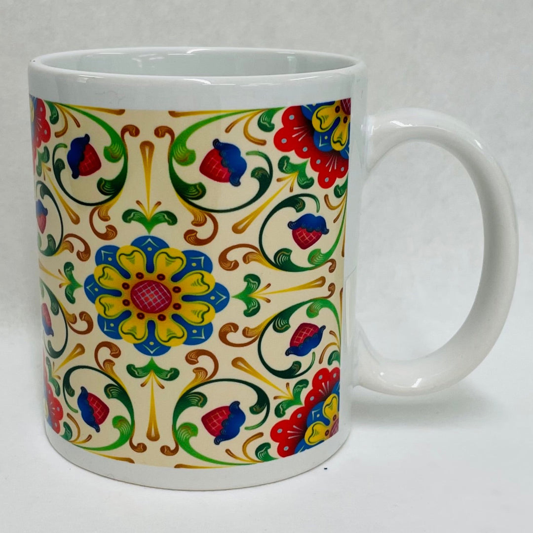 Ecru folk art flowers coffee mug