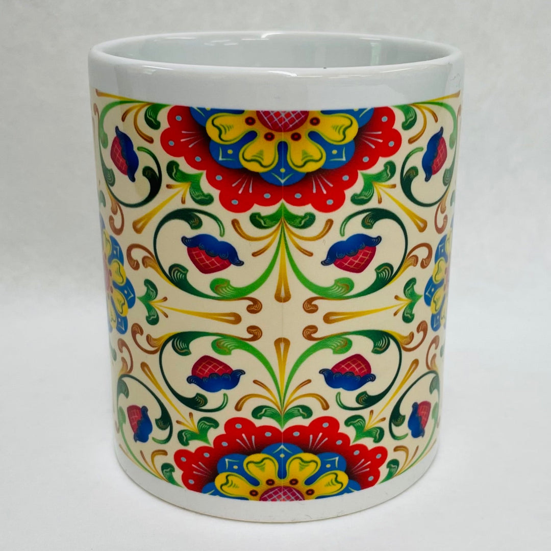 Ecru folk art flowers coffee mug