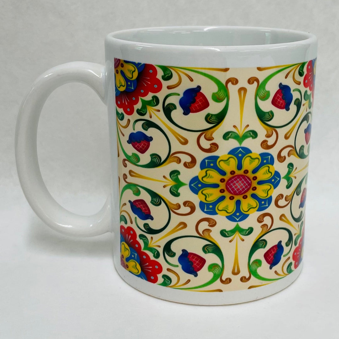 Ecru folk art flowers coffee mug