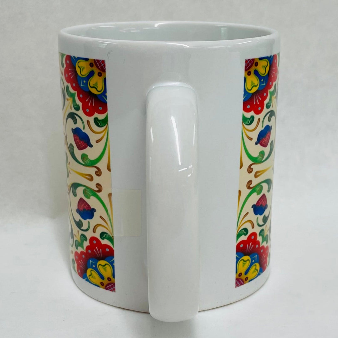 Ecru folk art flowers coffee mug