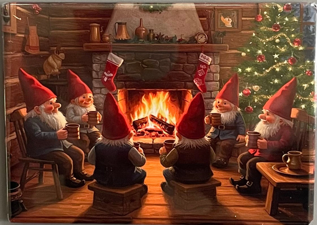 Rectangle Magnet, Gnomes by the fireplace