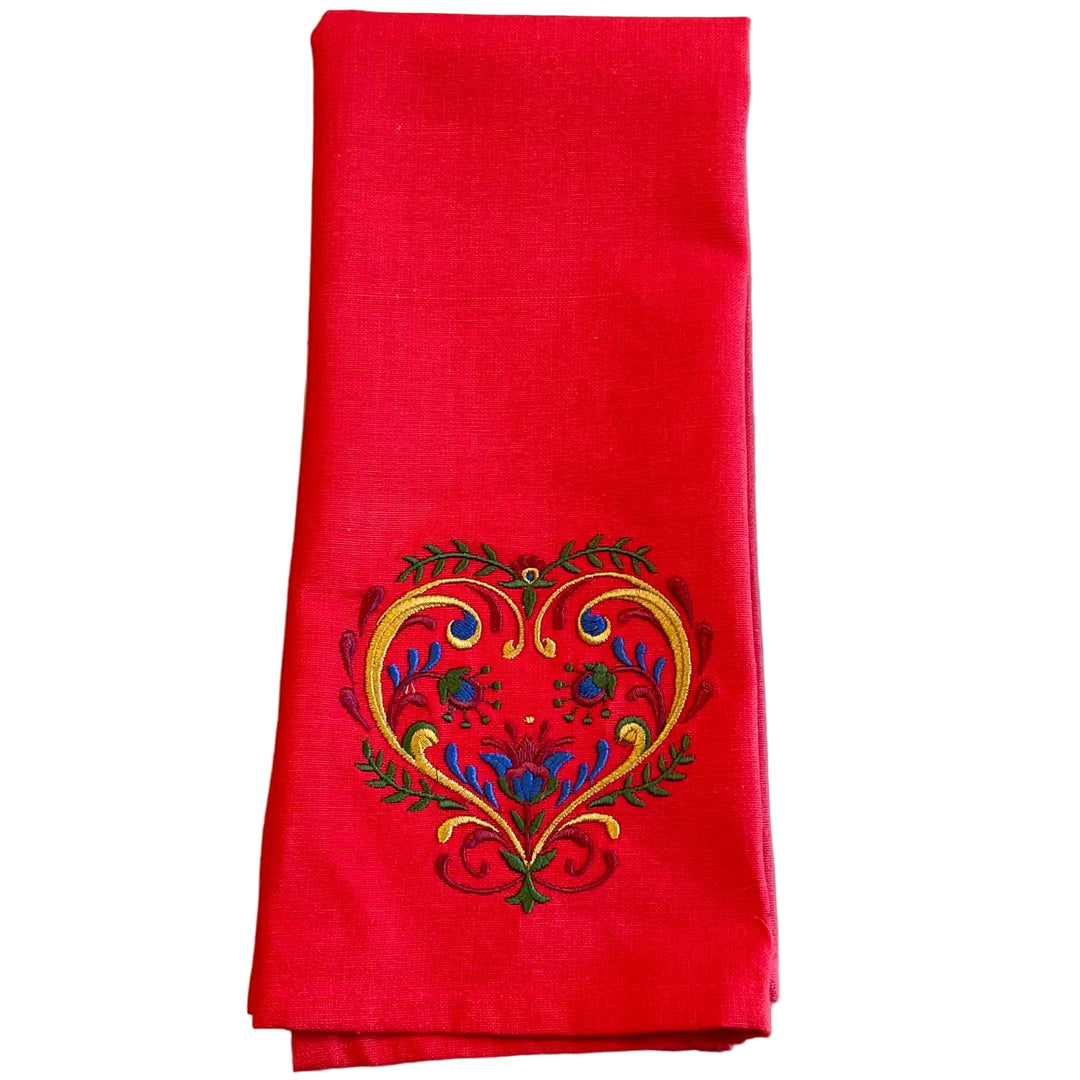 Dish Towel - Heart on red