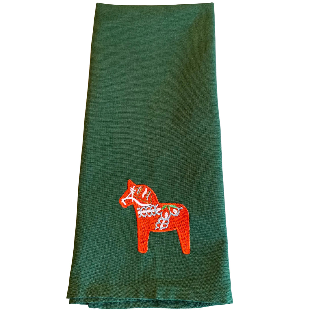 Dish Towel - Dala Horse on Green