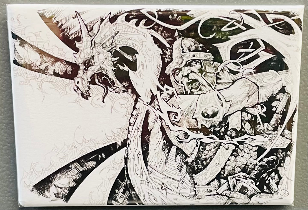Rectangle Magnet, Micah Holland Viking fighting dragon