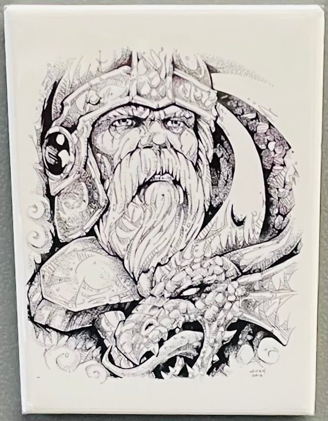 Rectangle Magnet, Micah Holland Viking with dragon