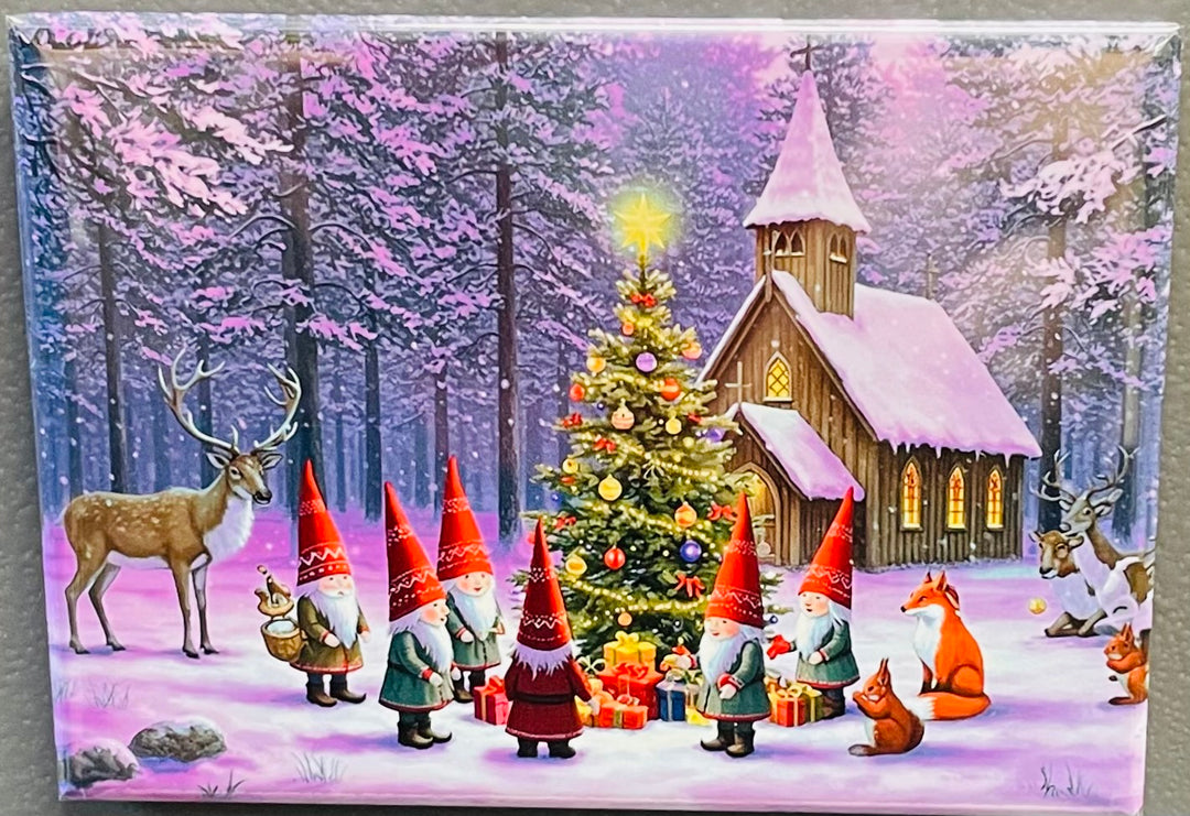 Rectangle Magnet, Stave Church with Gnomes