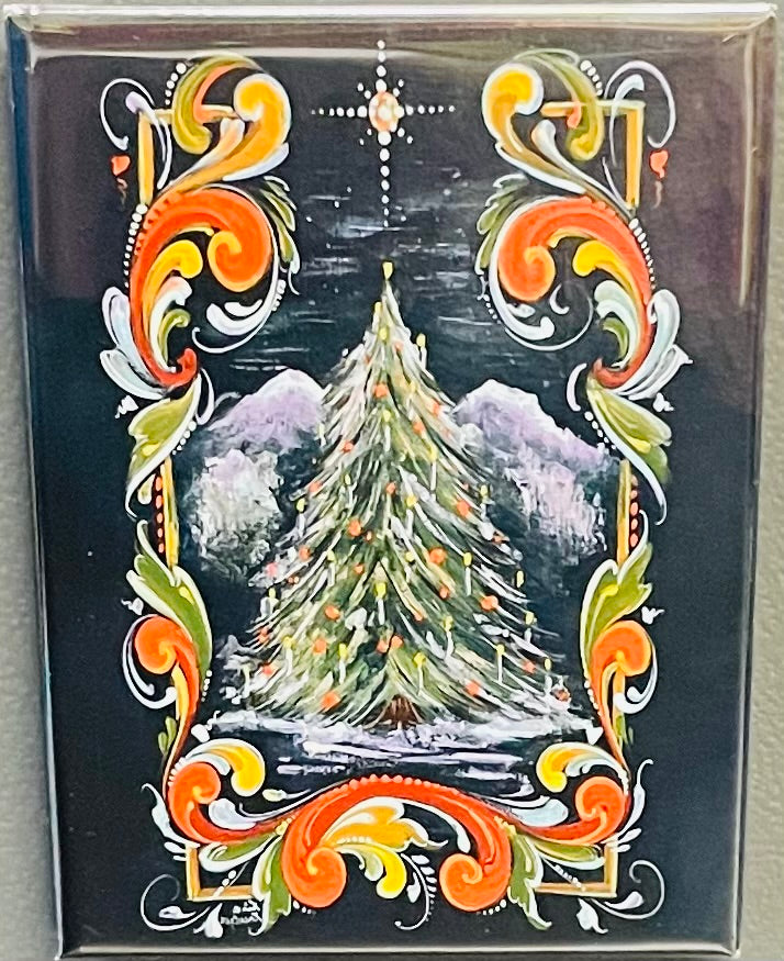 Rectangle Magnet, Lise Lorentzen Rosemaling Christmas Tree