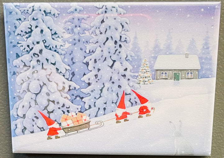 Rectangle Magnet, Eva Melhuish Tomtar with Sleigh of Gifts