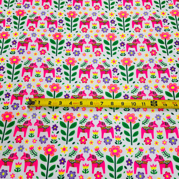 Fabric Pink Dala Horses