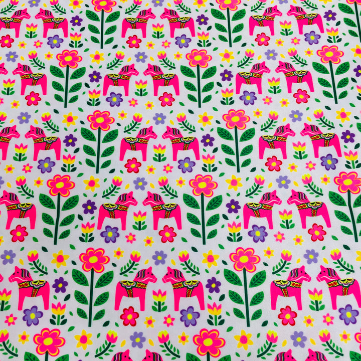 Fabric Pink Dala Horses