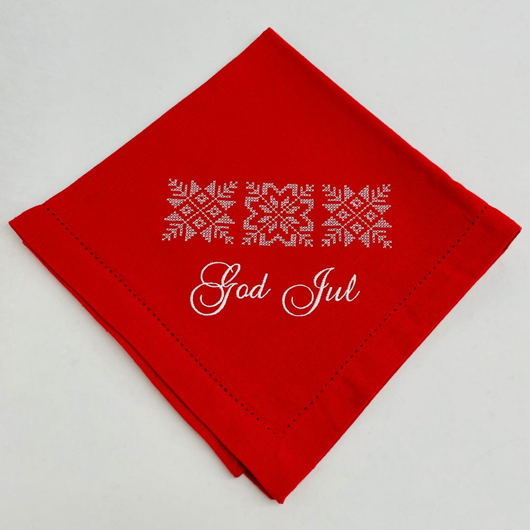 Large Square Napkin Embroidered God Jul Snowflakes