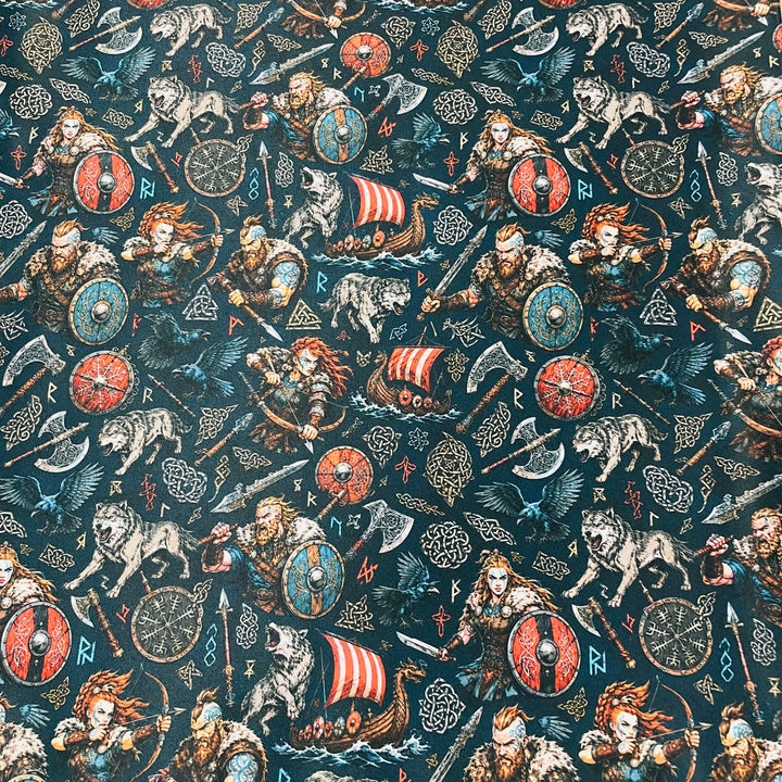 Fabric Viking Man and Woman Archer with Wolves