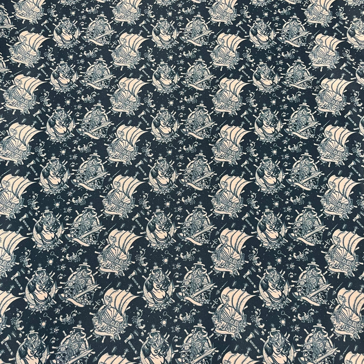 Fabric Viking ship and Viking woman on Navy