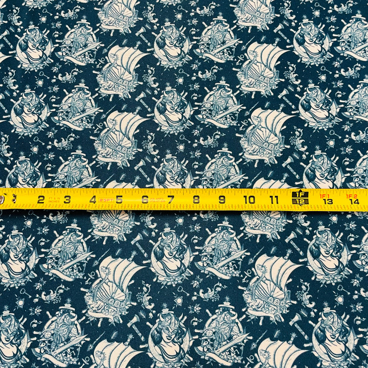 Fabric Viking ship and Viking woman on Navy