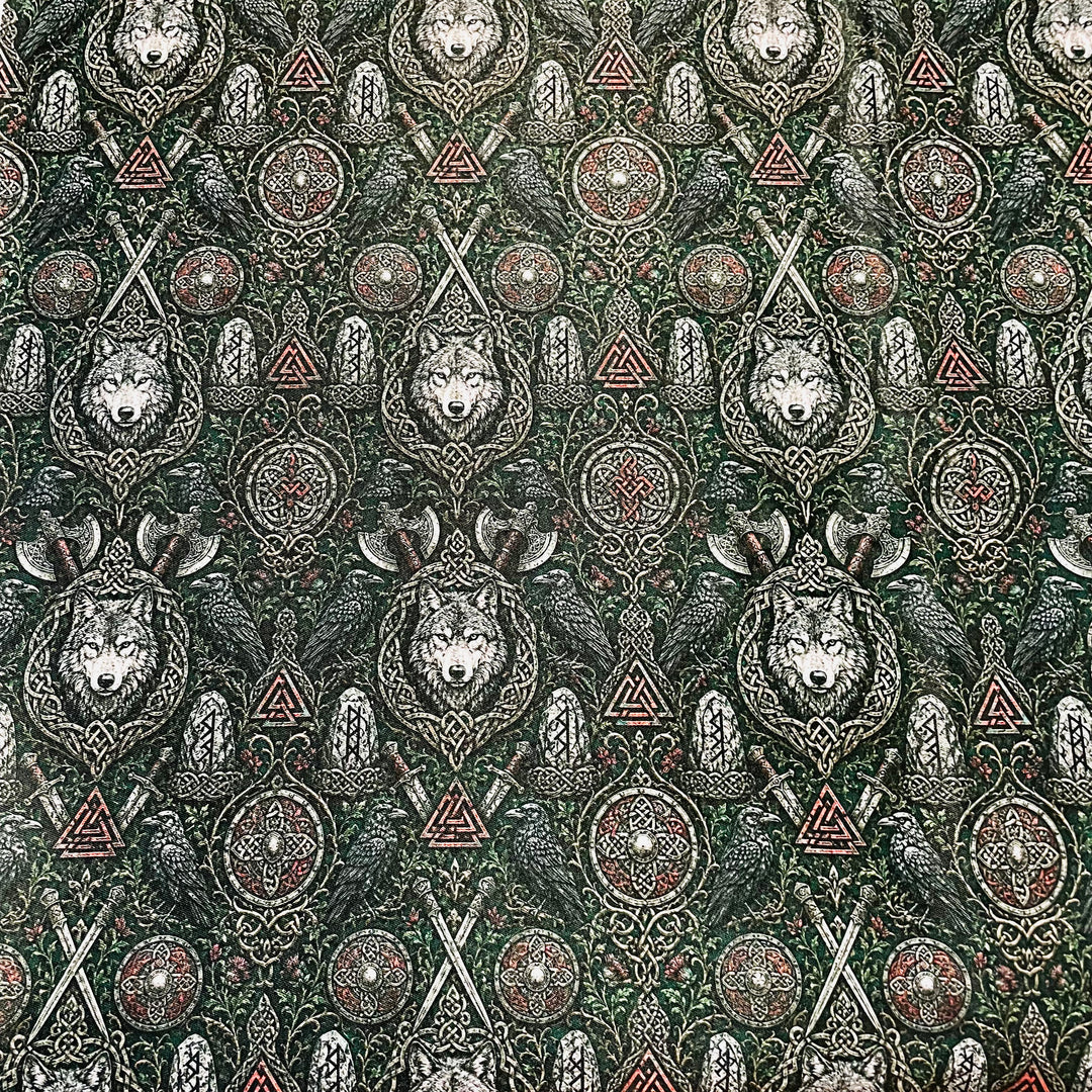Fabric Wolves with Runes Swords Valknut