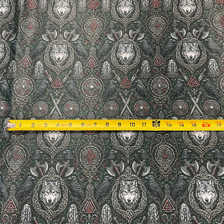 Fabric Wolves with Runes Swords Valknut