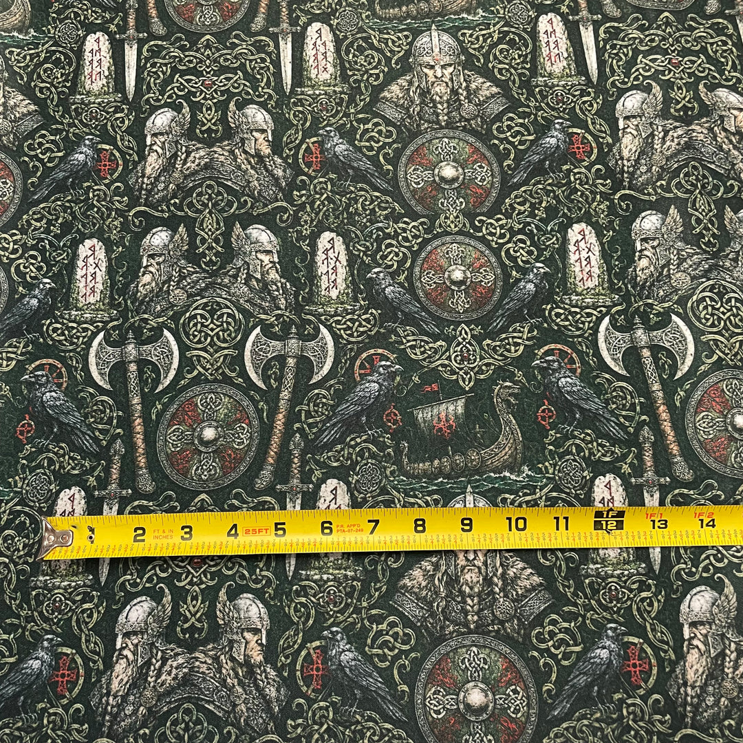 Fabric Vikings Shields Axes Runes