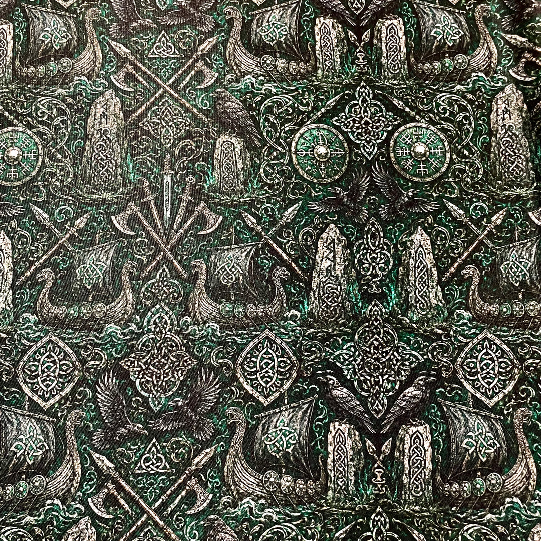 Fabric Viking Ship Spears Rune stones