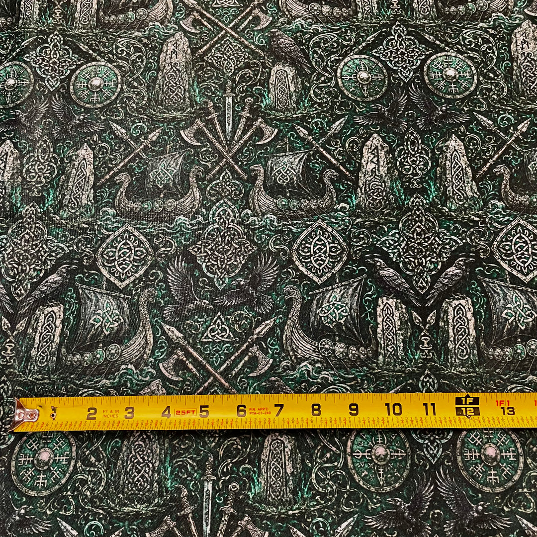 Fabric Viking Ship Spears Rune stones