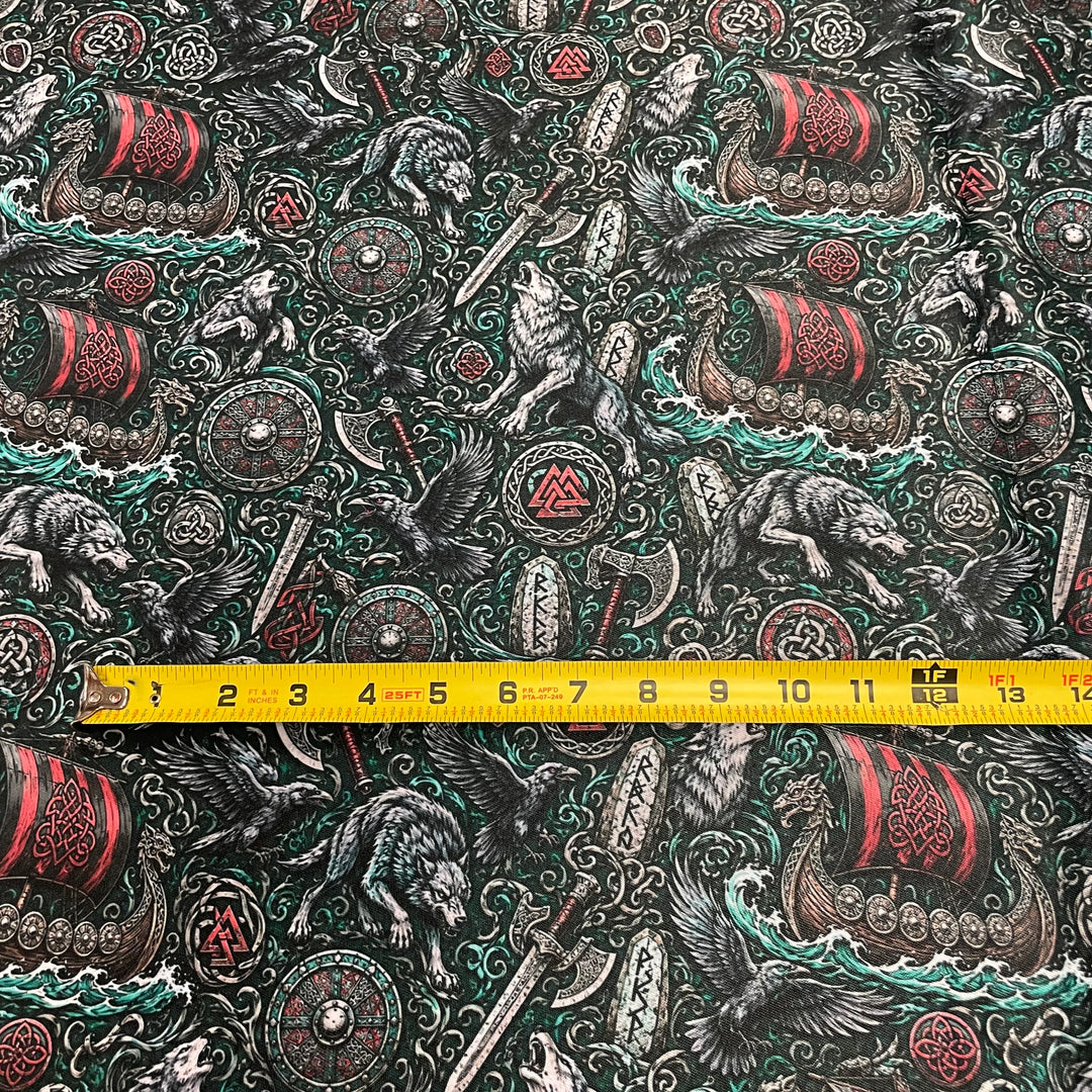 Fabric Viking Ship Wolf Shield Sword Valknut