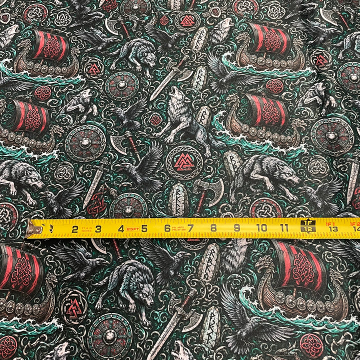 Fabric Viking Ship Wolf Shield Sword Valknut
