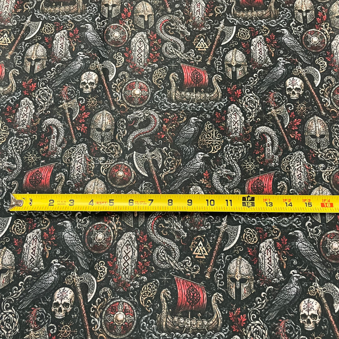 Fabric Viking Ships Helmets Serpents Raven Ax