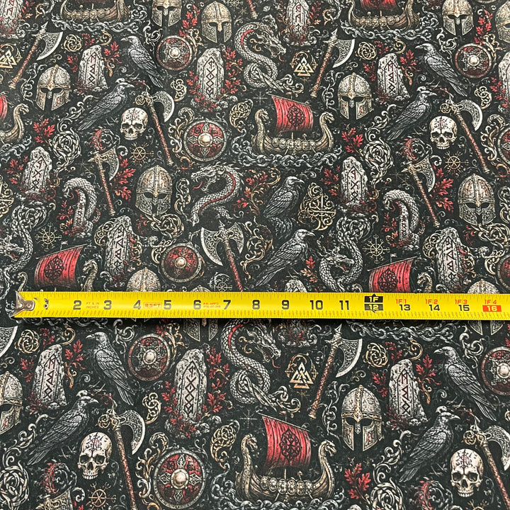 Fabric Viking Ships Helmets Serpents Raven Ax