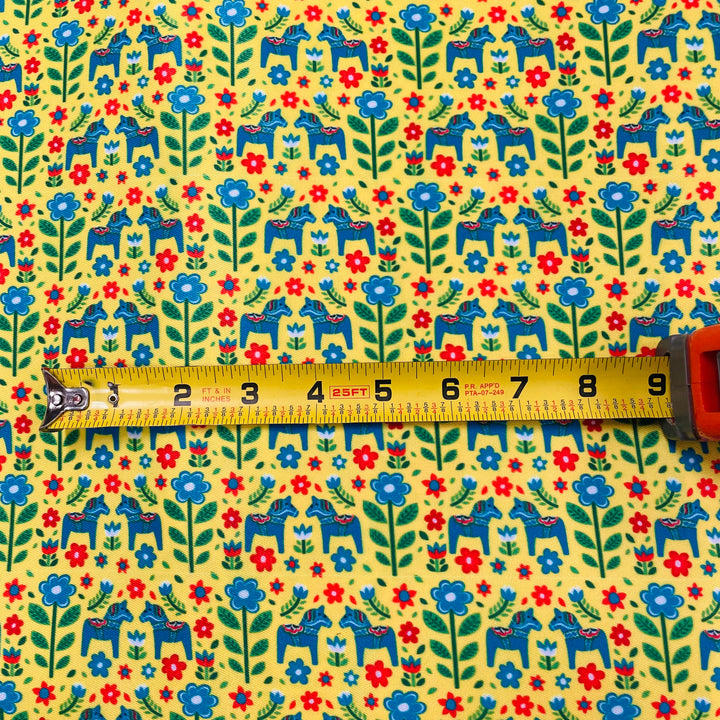Fabric Mini Blue Dala Horses on Yellow
